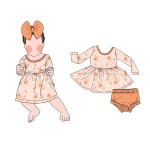 Top Quality Cute Bunny Custom Pattern Long Sleeves Baby Peplum Top Bloomer Set Baby Girls Clothing Sets