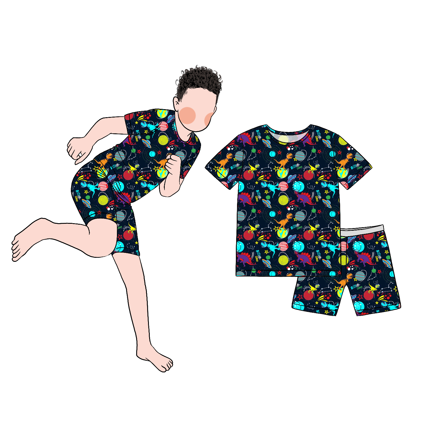 Custom Wholesale 2pcs Print Bamboo Summer Boy Top With Shorts Set Boy Clothing Set for Football Basketball Sports Wear