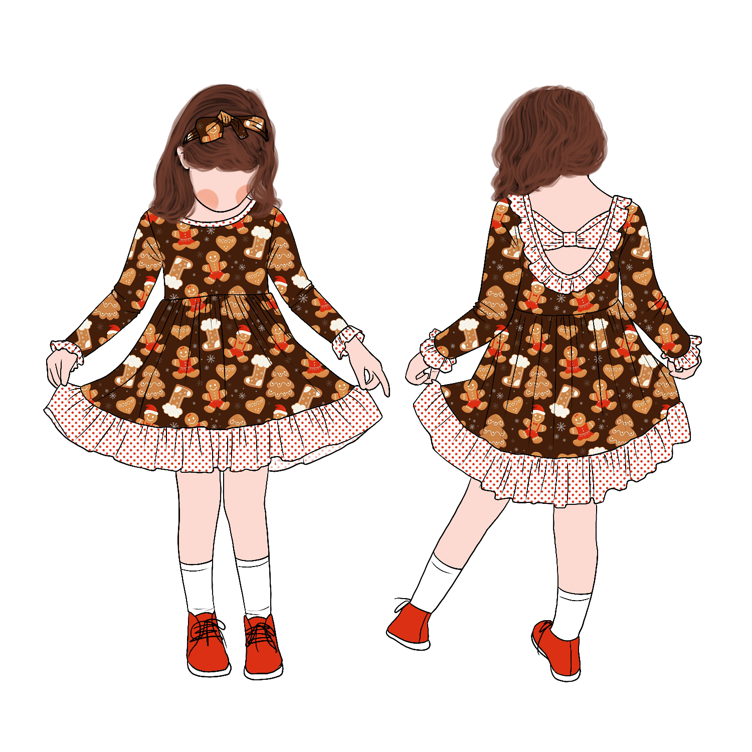 Hot Selling Personality Simple Autumn Winter Long Sleeve Printed Back with Hollow Bow Skirt Soft Skin Breathable Skirt - Image 4