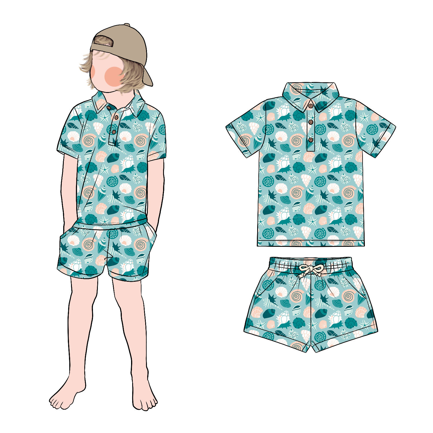 Top Fashionable Trendy Casual Wear Cartoon Print Shirt Breathable Comfortable 3 Front Buttons Boy Polo Shirt with Short Set - Image 2