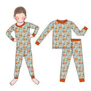 Latest Hot Sale Casual Kids Outfits Boys Bamboo Pajamas with Long Sleeves and Pants Autumn Denim Print Baby Gift Clothing