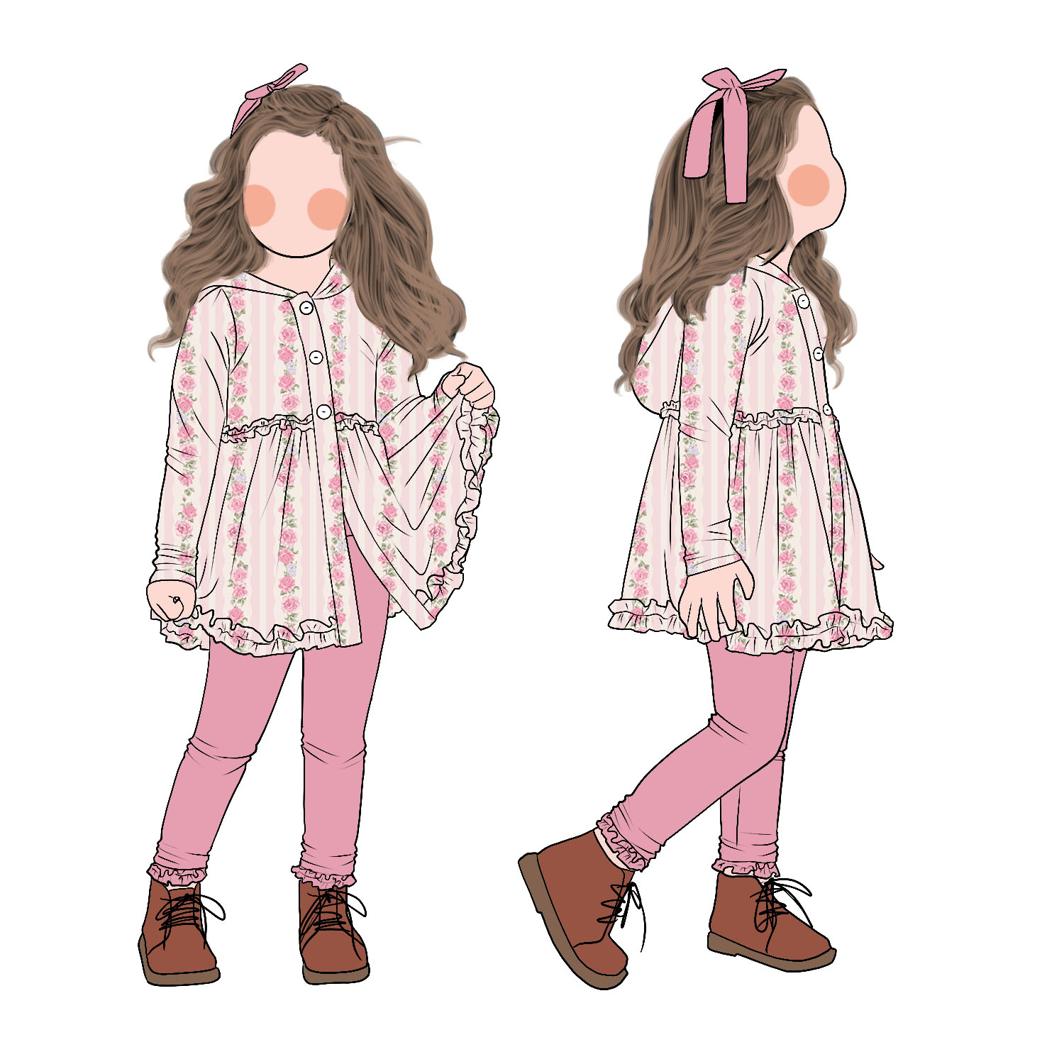 Hot Selling Fashion High Quality Milk Protein Fiber Long Sleeves Button up Peplum Set Floral Print Clothing Sets Wear a Hat - Image 3