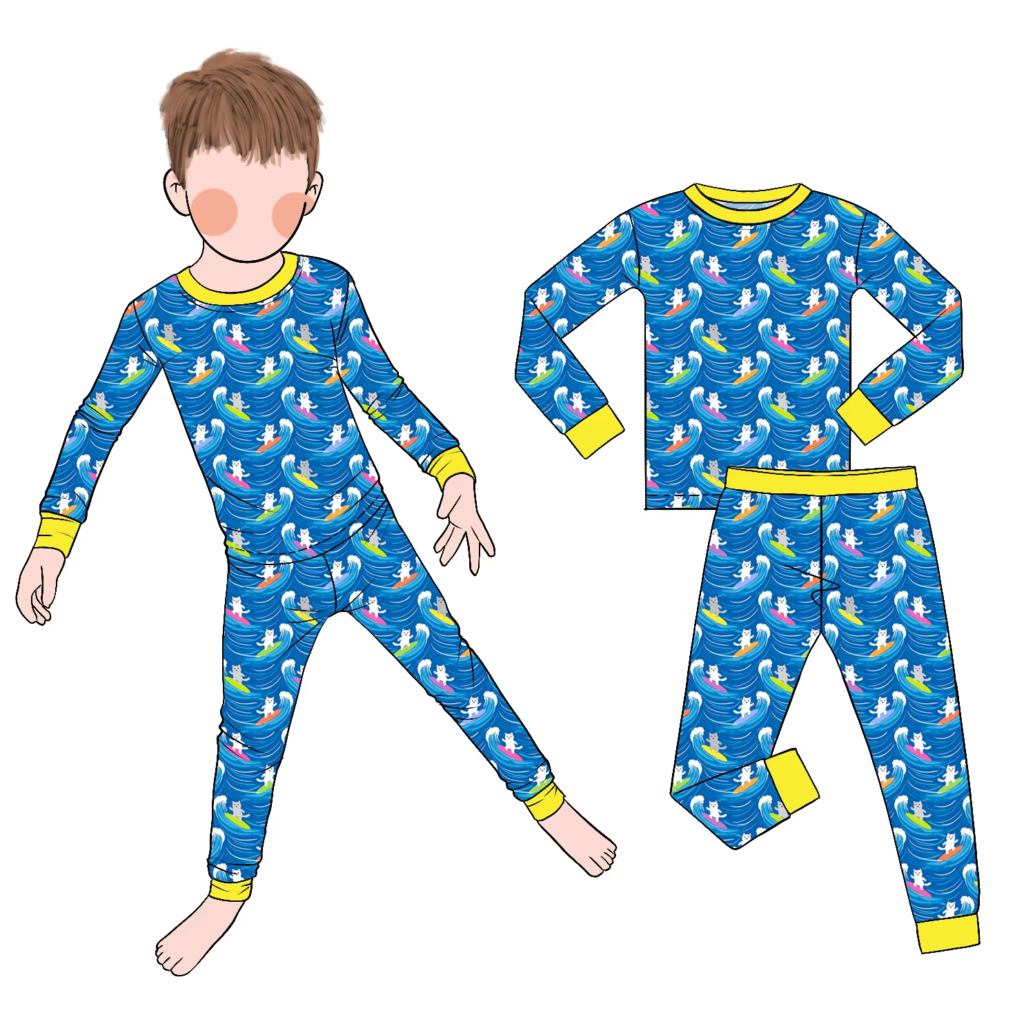 High Quality Comfortable Latest Hot Sale Custom Bamboo Fiber Kids Long Sleeve Pants Spring Autumn Set Toddler Sleepsuit Clothes - Image 2