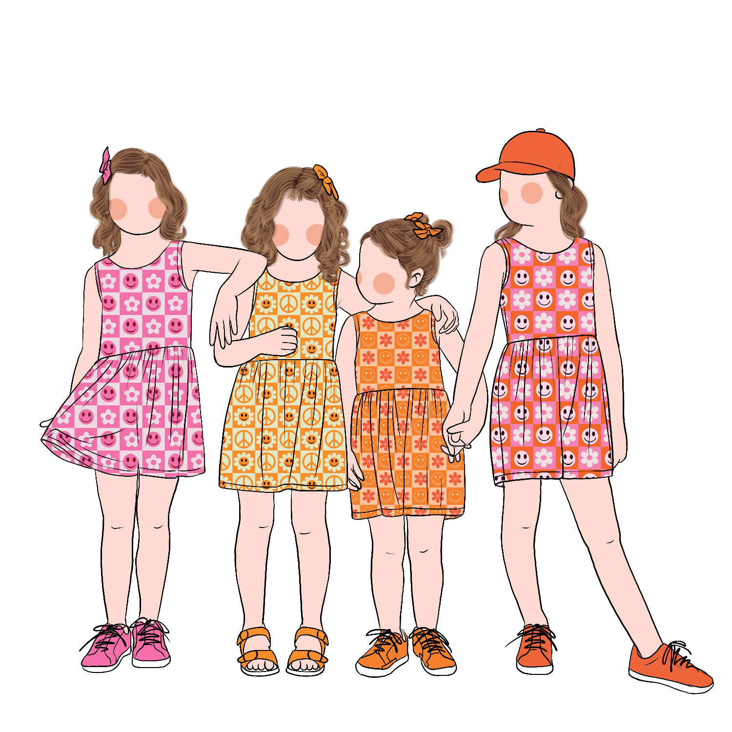 Wholesale Cute Sister Matching Set Girls Tank Top Jumpsuit with Two Side Pockets Outfits for Sisters Twin Sister Outfits