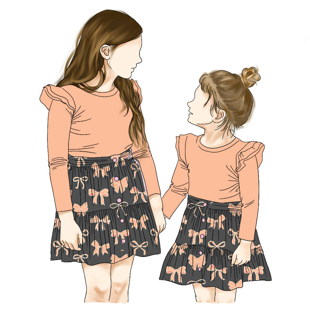 New Arrival Printing Cherry Pattern Sister Matching Outfits Skirt Dress Long Sleeve Baby Girls Ruffle Sleeve T-Shirt Set - Image 4