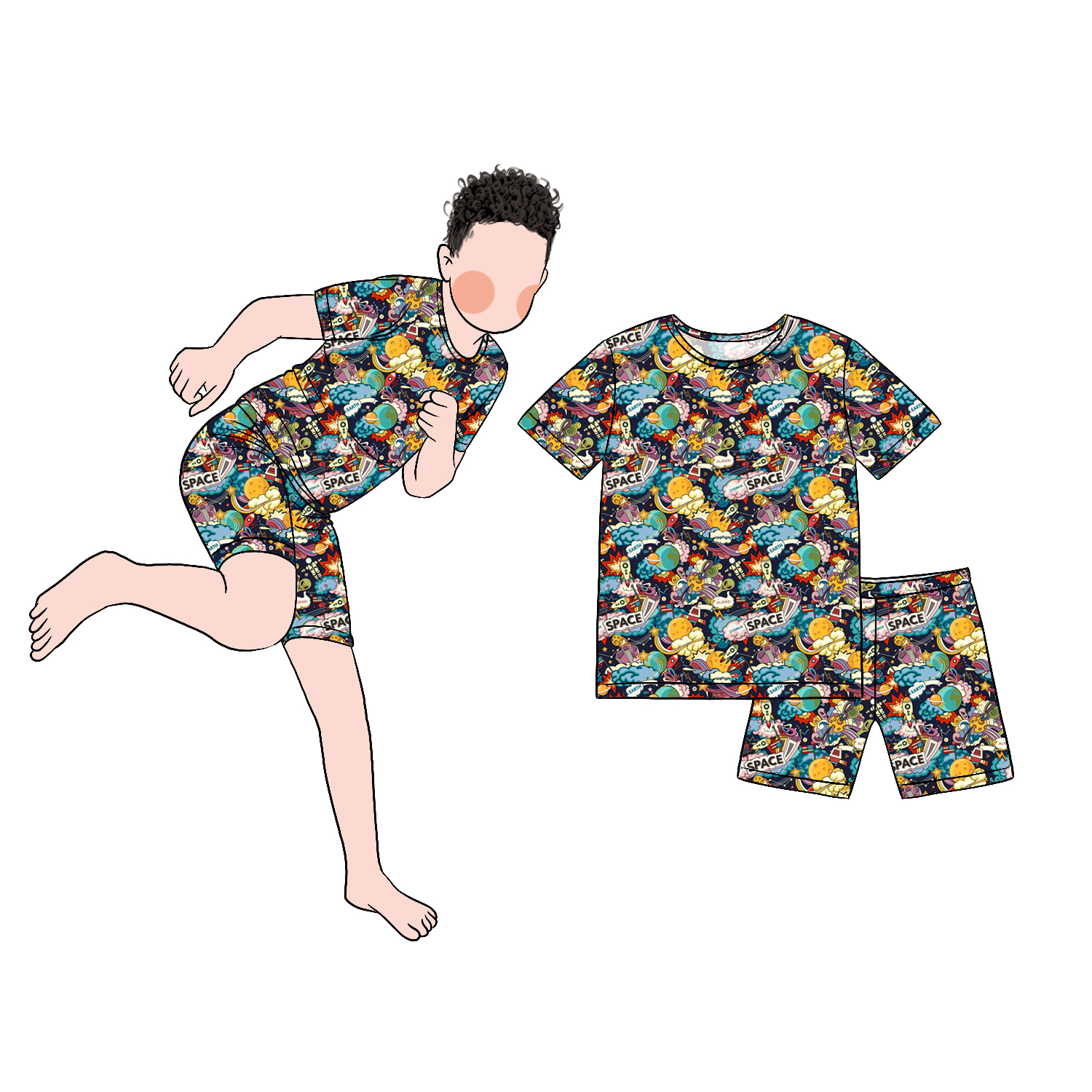 Custom Wholesale 2pcs Print Bamboo Summer Boy Top With Shorts Set Boy Clothing Set for Football Basketball Sports Wear - Image 3