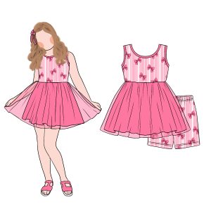 Best Selling Casual Style 2-Piece Summer Girl Clothing Sleeveless Vest Tunic Top Tulle Striped Print Complimented Printed Shorts