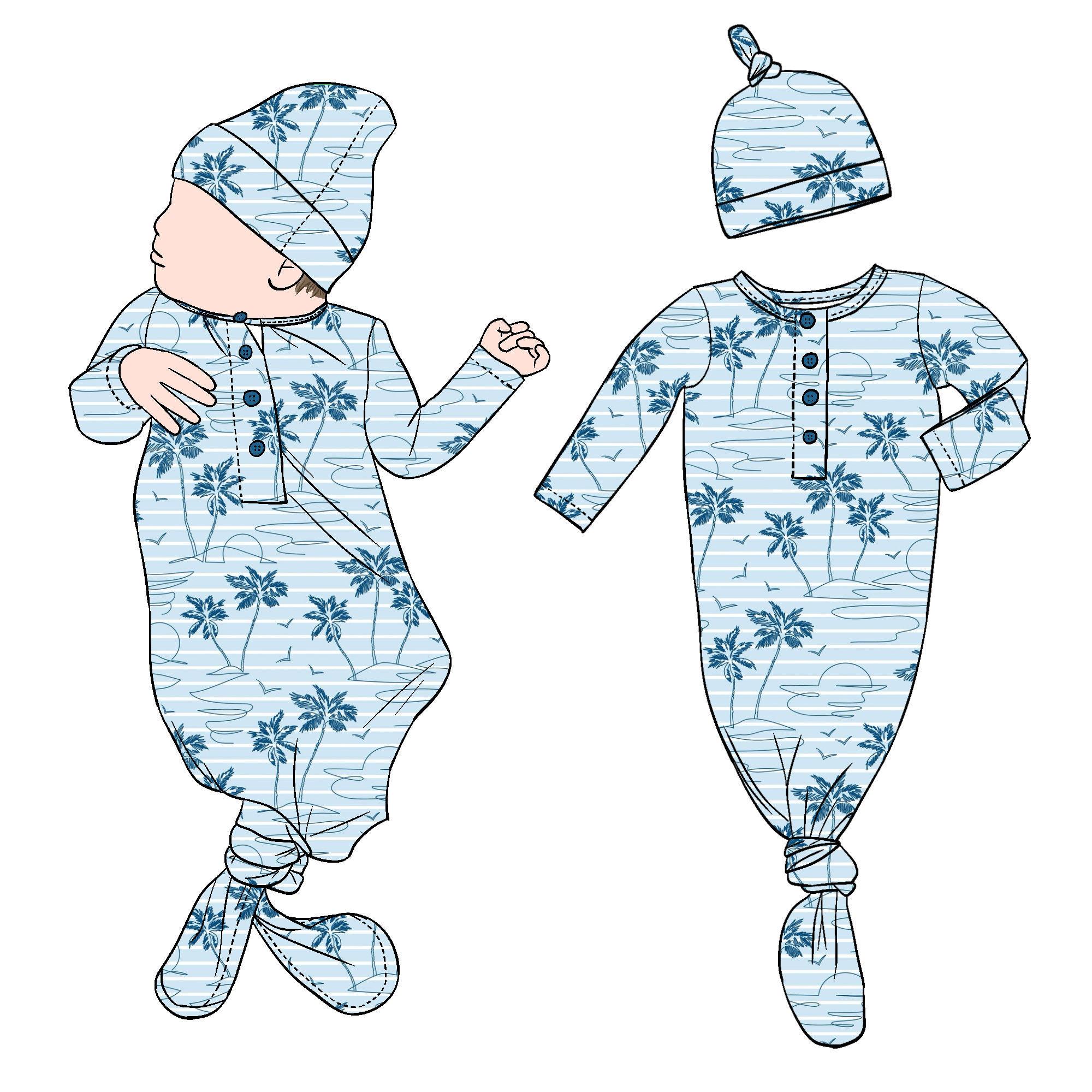 Wholesale Breathable Newborn Baby Knotted Gown Sleeping Bag Matching Beanie for Kids Children - Image 2