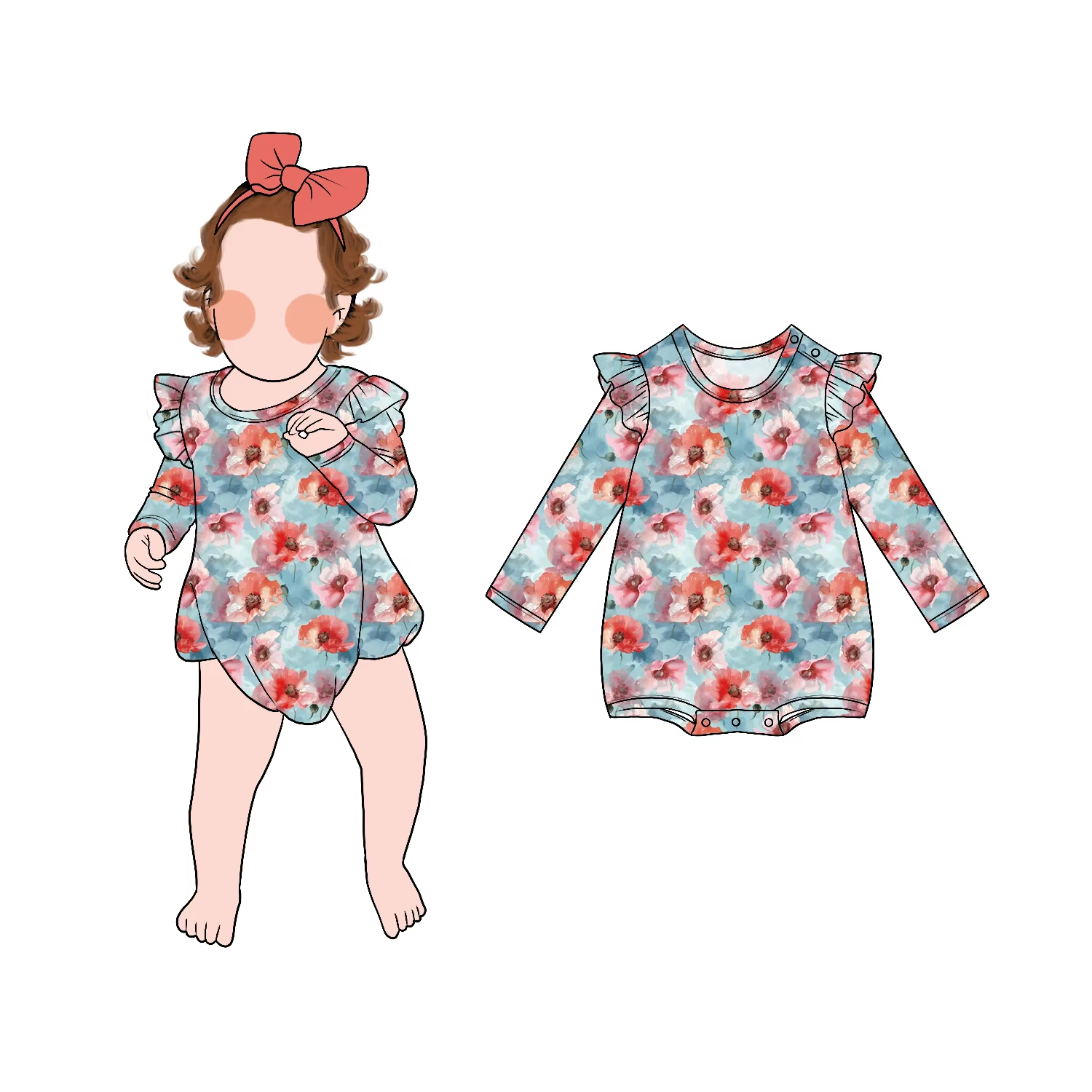 Wholesale Price New Style Girls Floor Long Ruff Sleeves Bubble Romper Long Sleeved Shorts Round Neck Jumpsuit - Image 2