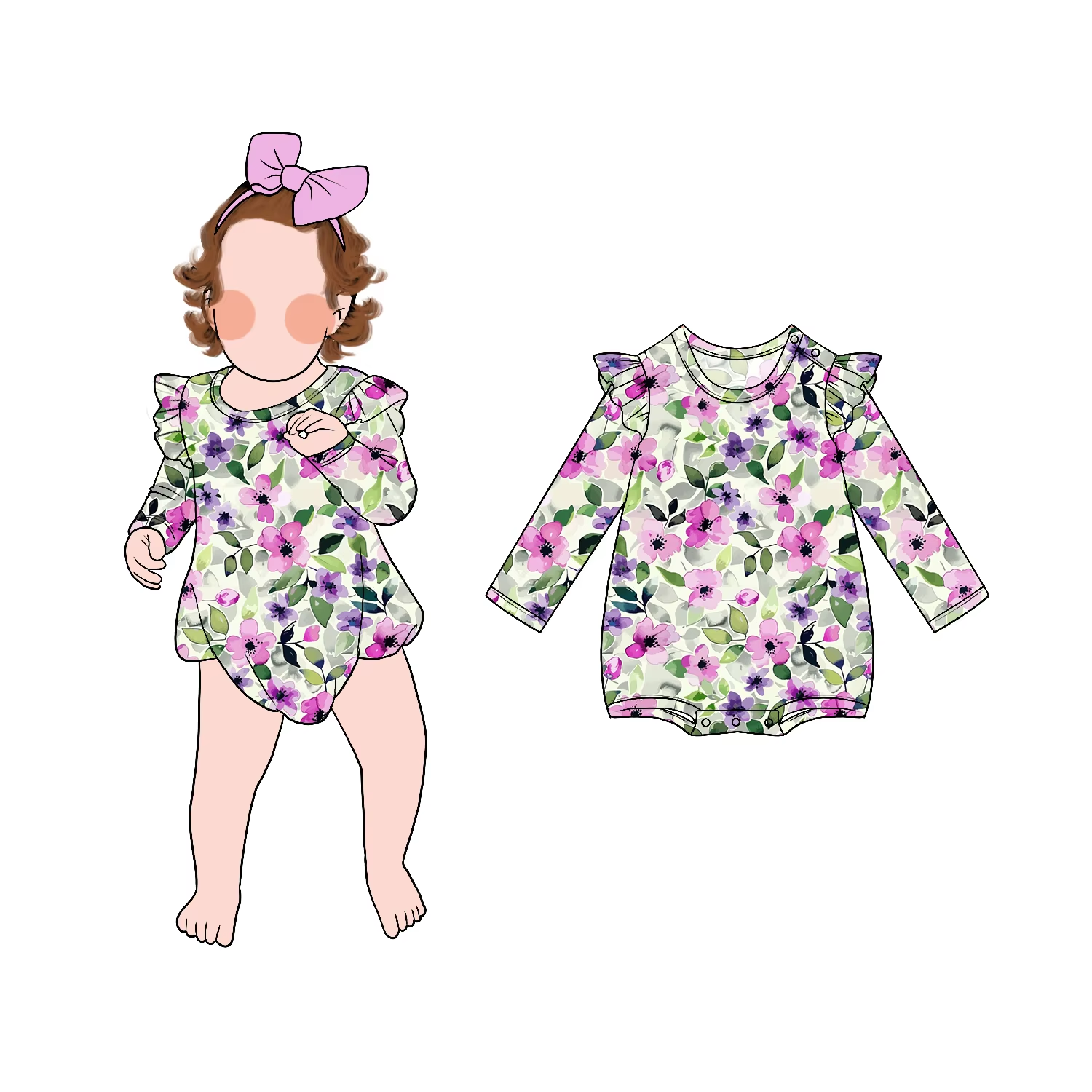 Wholesale Price New Style Girls Floor Long Ruff Sleeves Bubble Romper Long Sleeved Shorts Round Neck Jumpsuit - Image 5