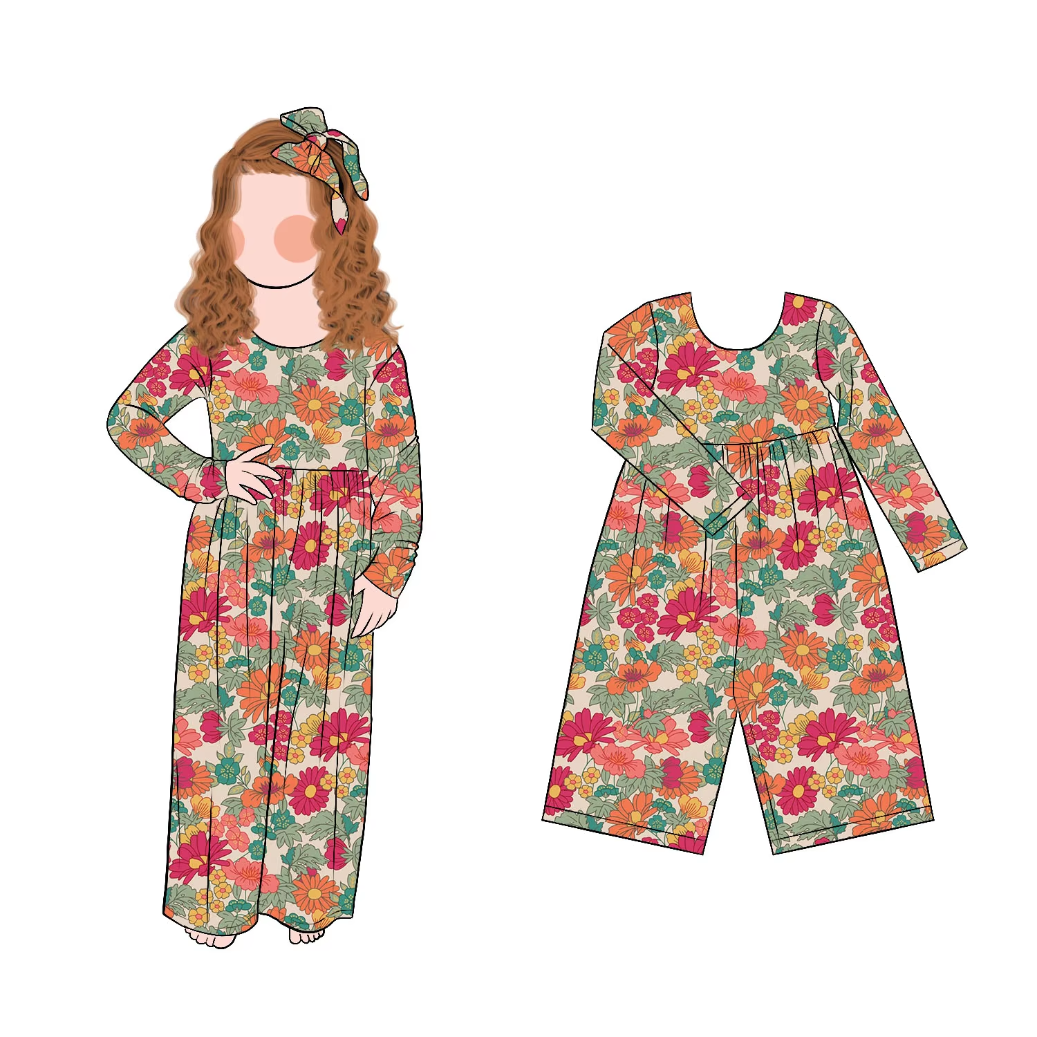 Wholesale Fashionable Causal Comfortable Floral Print Girls Leggy Jumpsuit Playwear Girls Leggy Romper - Image 3