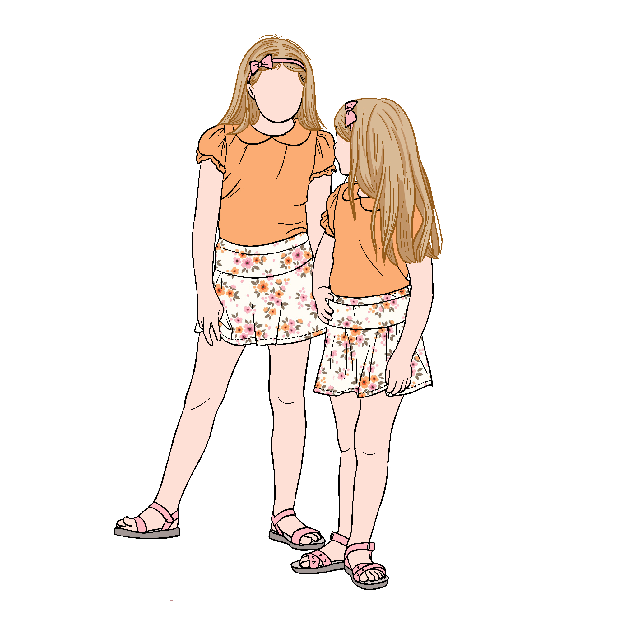 2pcs Sister Matching Set Puff Sleeved Top With Floral Skirt for Kids Girls and Toddler Baby Children - Image 5