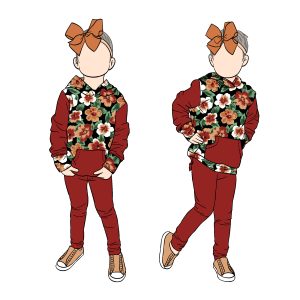 Wholesale Custom Flower Print Toddler Girl Front Pocket Hoodie Set With Solid Color Baby Clothing Set for Kids and Children