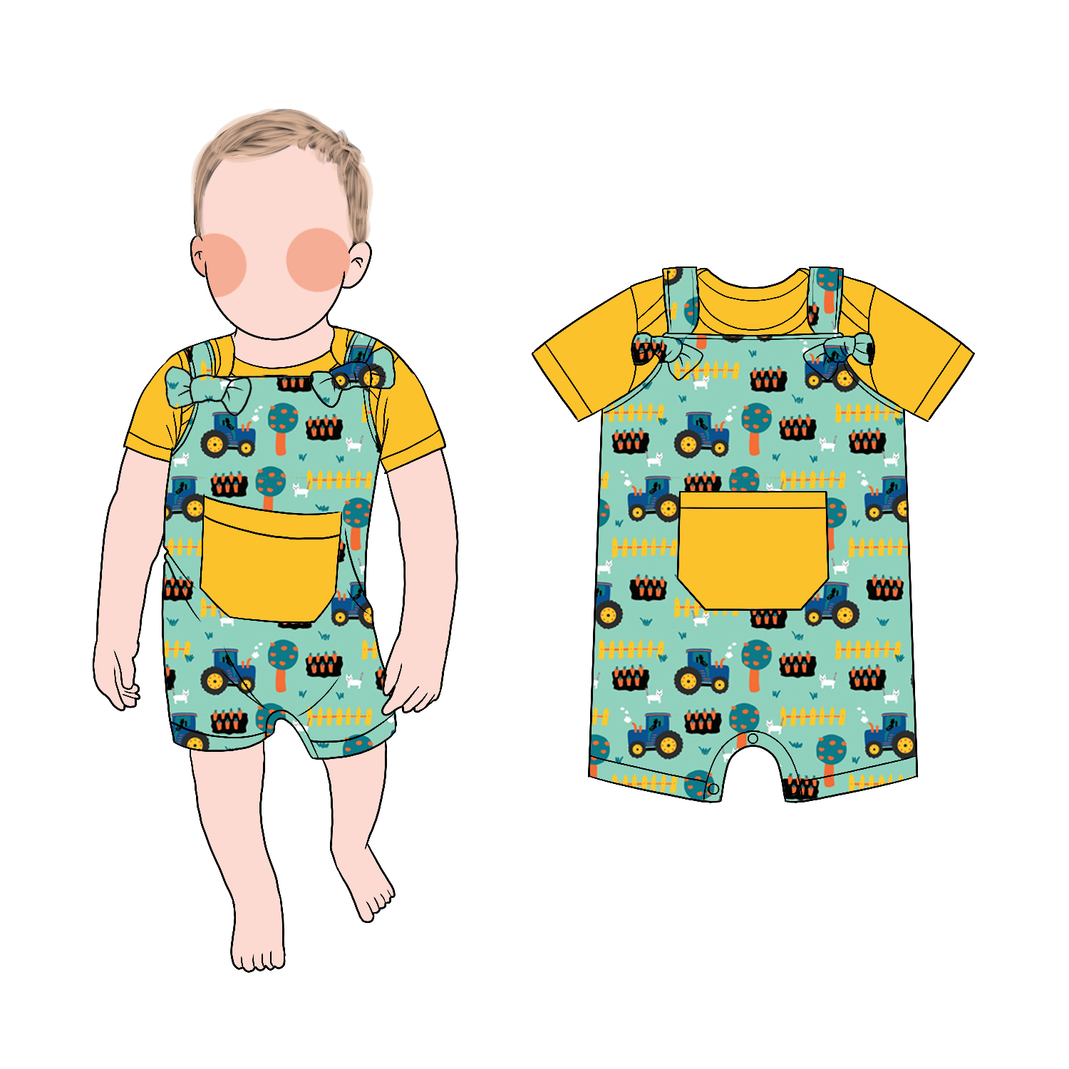 Latest Hot Sale Baby Boy Overall Set Solid Color Shirt with Pocket Shorts Romper Summer Casual Coolful Clothing - Image 6