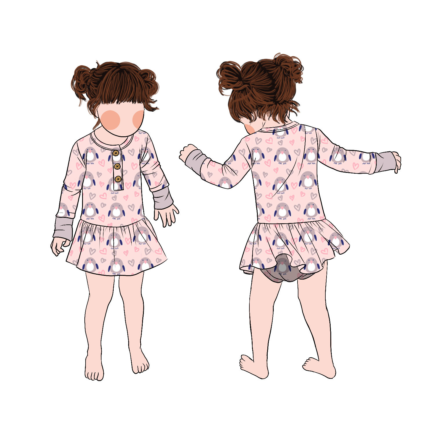 Boutique Girl Long Sleeves Brushed Milk Protein Fiber Girl Twirl Romper Skirt Romper Shorts With Snap Buttons - Image 5