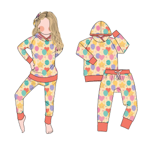 Wholesale 2pc Set Girls Casual Print Hoodie and Drawstring Pants Long Sleeves Pants for Spring Autumn Made of Bamboo Fabric