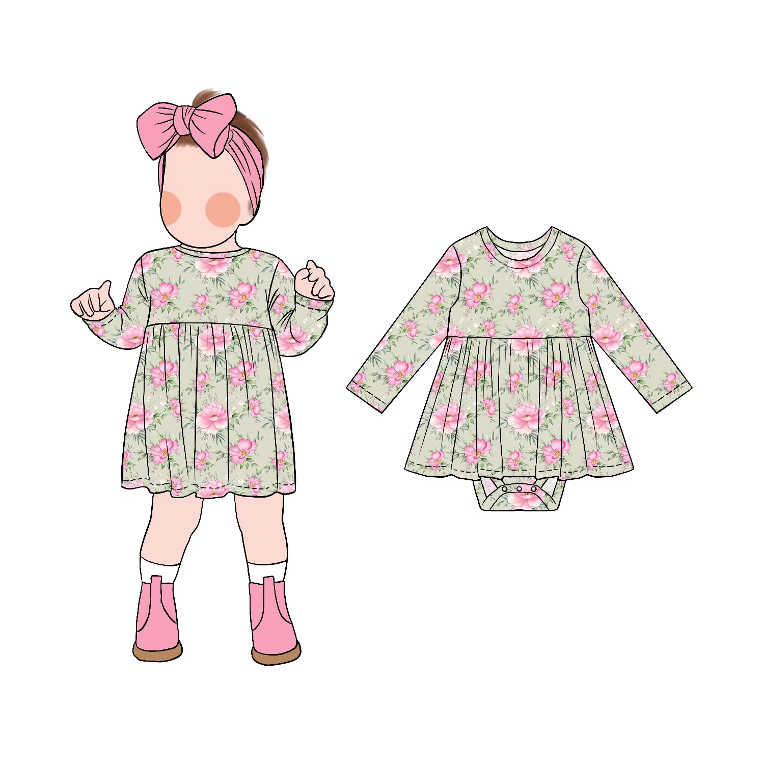 Hot Selling Personality Simple Flower Pattern Long Sleeve Girls Skirted Roper with Snap Buttons Suitable for Daily Dressing - Image 2