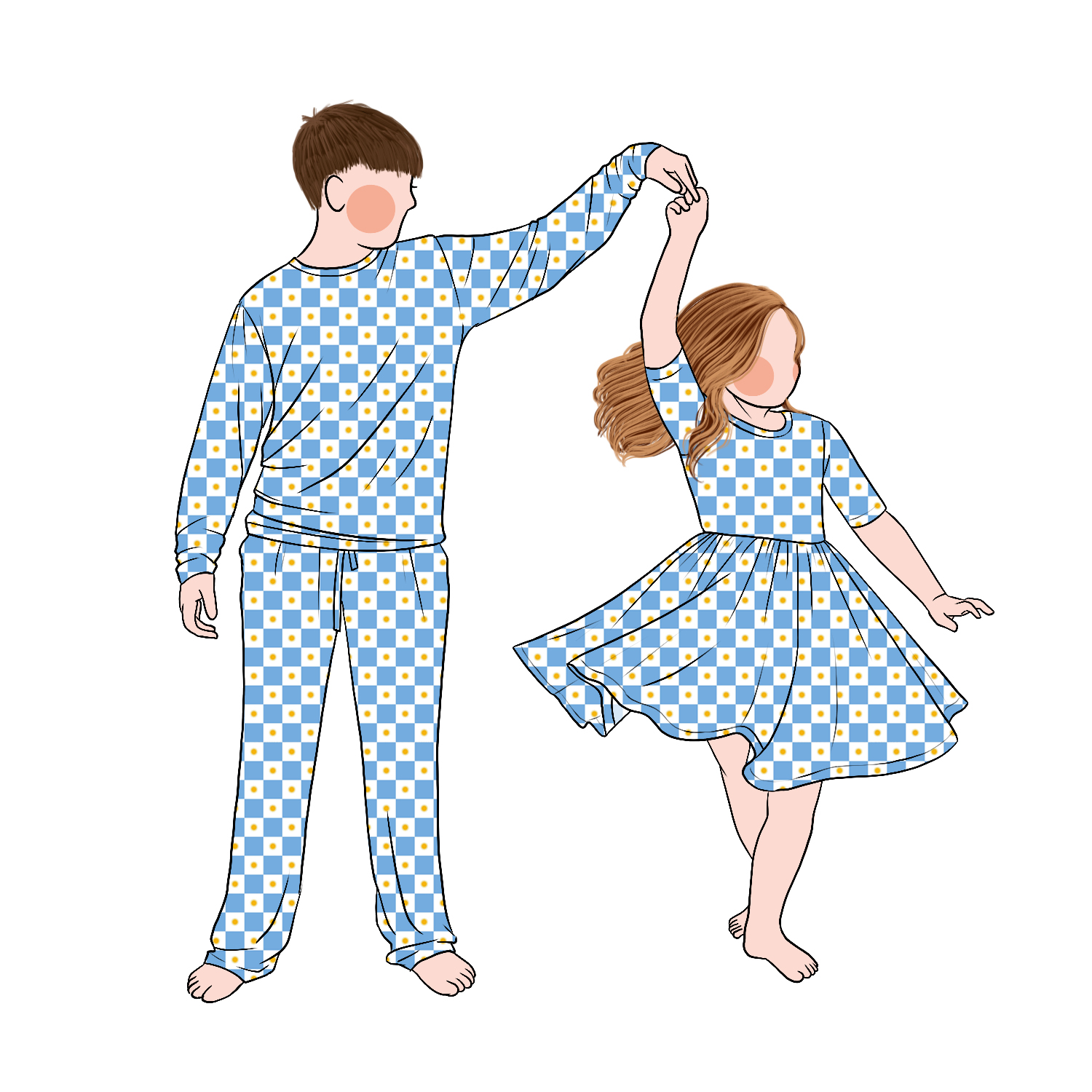 Wholesale Milk Protein Fiber Protein Fiber Flutter Long Sleeves Boy 2pc Set Match Girl Twirl Dress for Casual Wear - Image 2