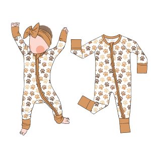 Customized Bamboo Long Sleeves Zipper Convertible Jumpsuit Sleepwear Rompers for Kids Baby Children
