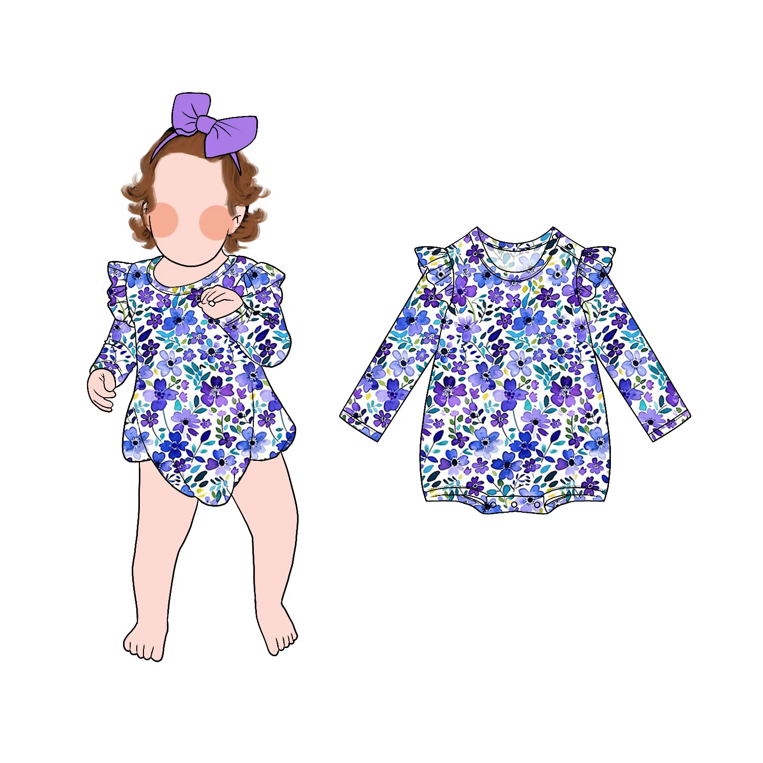 Wholesale Price New Style Girls Floor Long Ruff Sleeves Bubble Romper Long Sleeved Shorts Round Neck Jumpsuit - Image 3