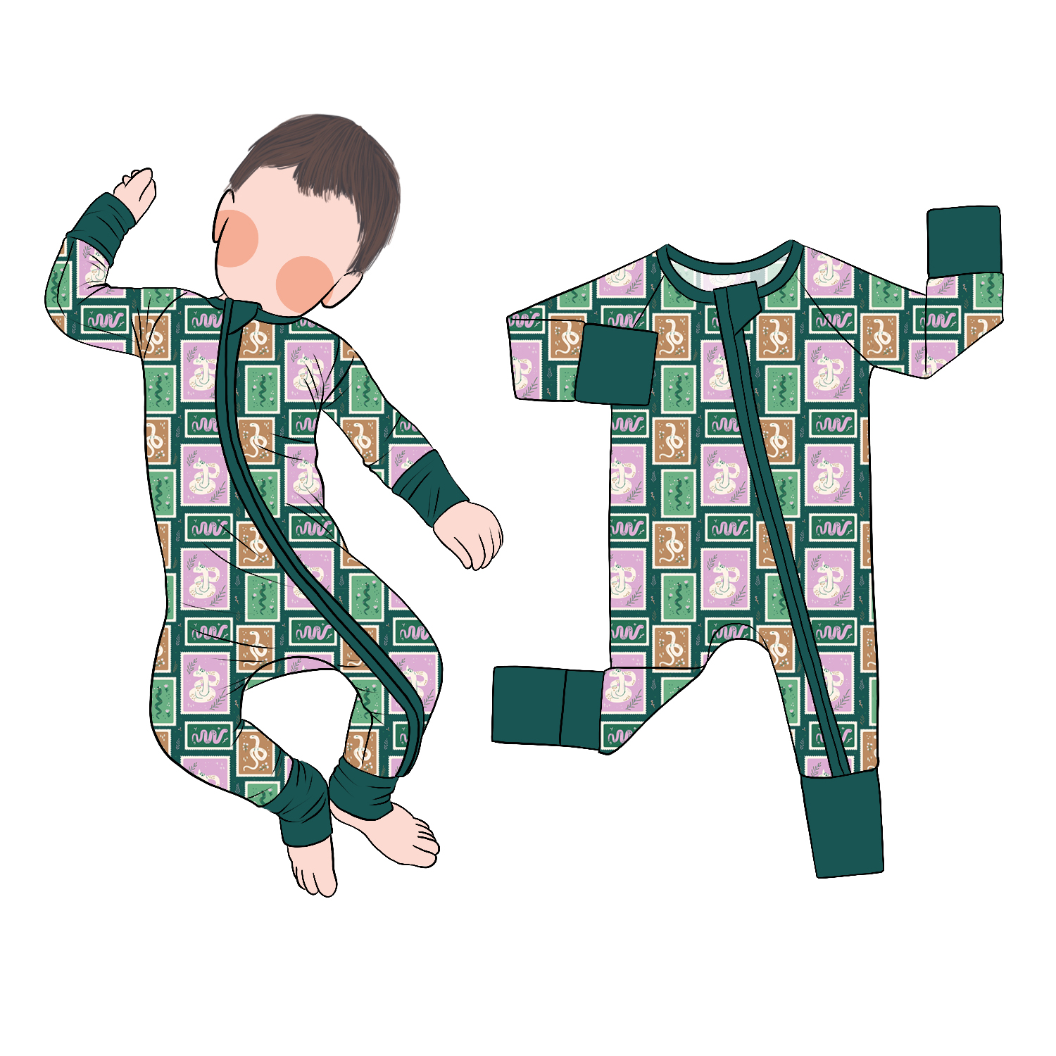 Hot Selling Cute Style Bamboo Toddler Romper for Kids and Children Printed Color with Zipper - Image 2