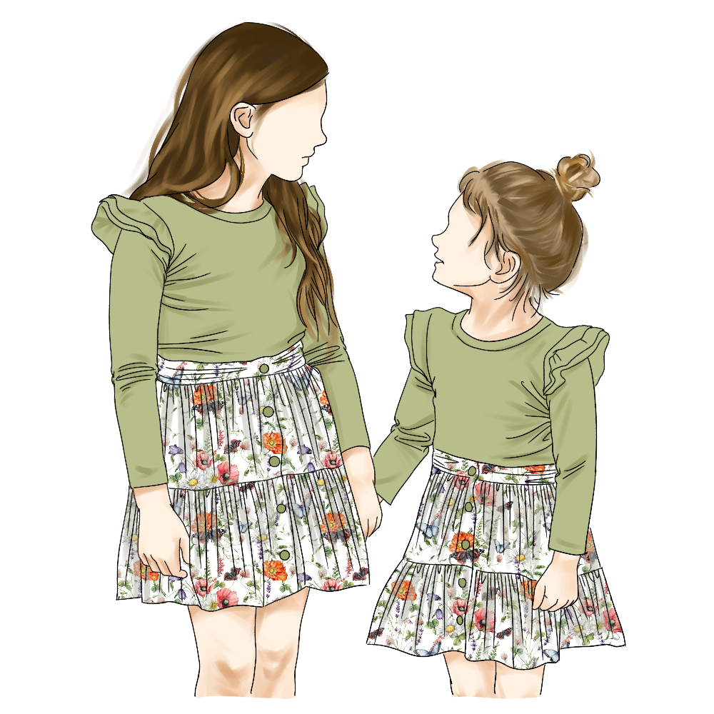 New Arrival 2025 Trending Toddler Vintage Floral Patterns Solid Ruffle Top Floral Skirt Baby Girls Clothing Set - Image 3