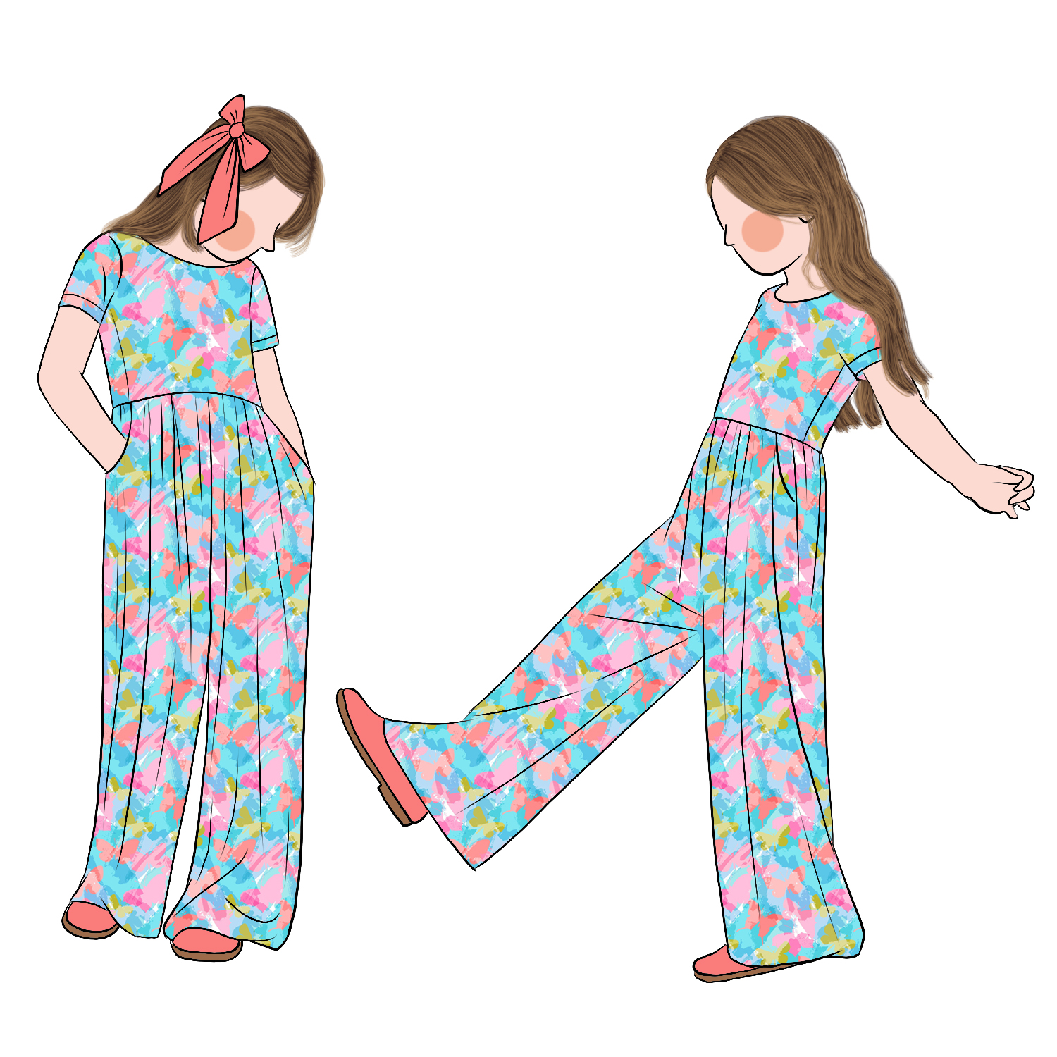 Wholesale Causal Comfortable Girls Flower Printed Short Sleeves Leggy Romper with Side Pockets for Kids Girls