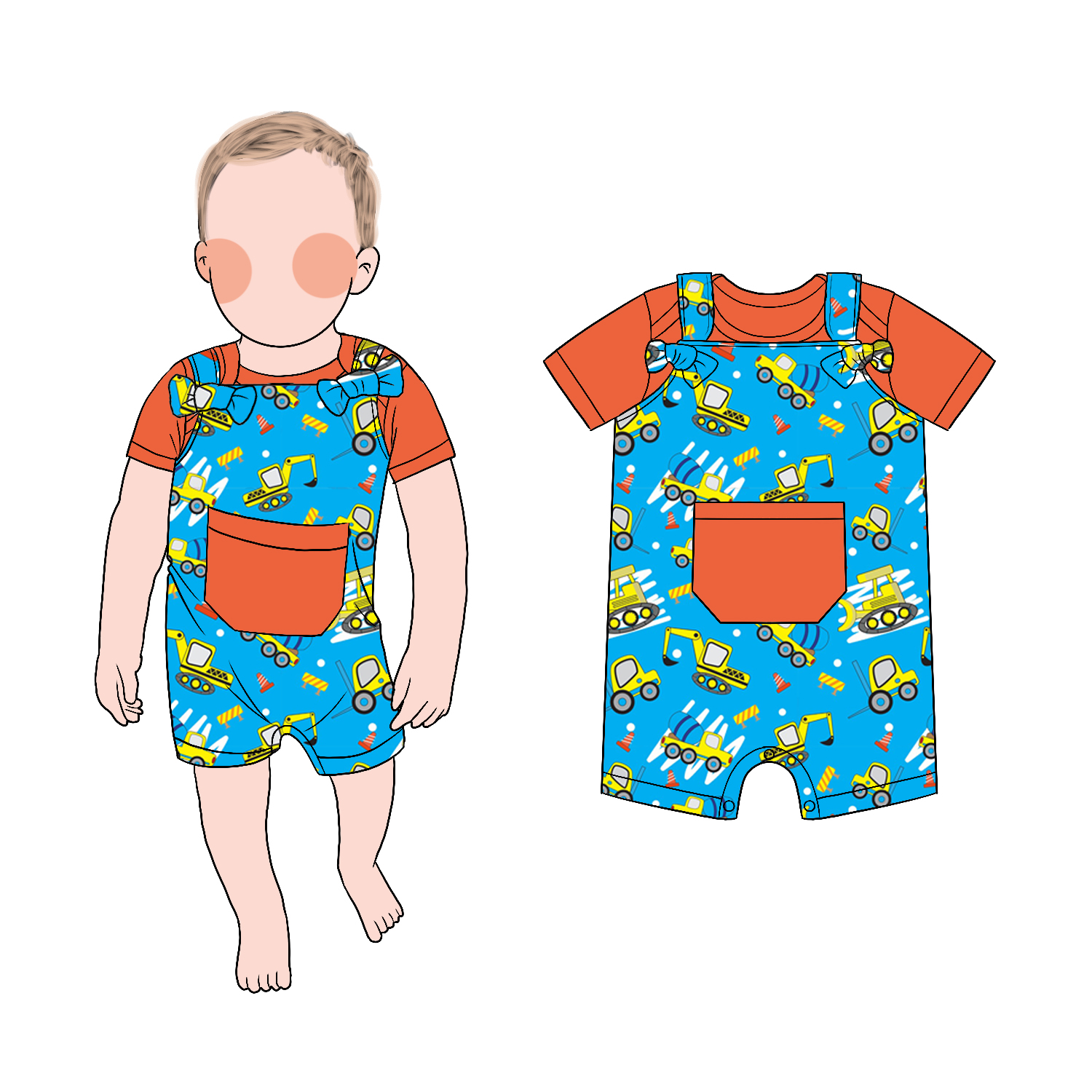 Latest Hot Sale Baby Boy Overall Set Solid Color Shirt with Pocket Shorts Romper Summer Casual Coolful Clothing - Image 4