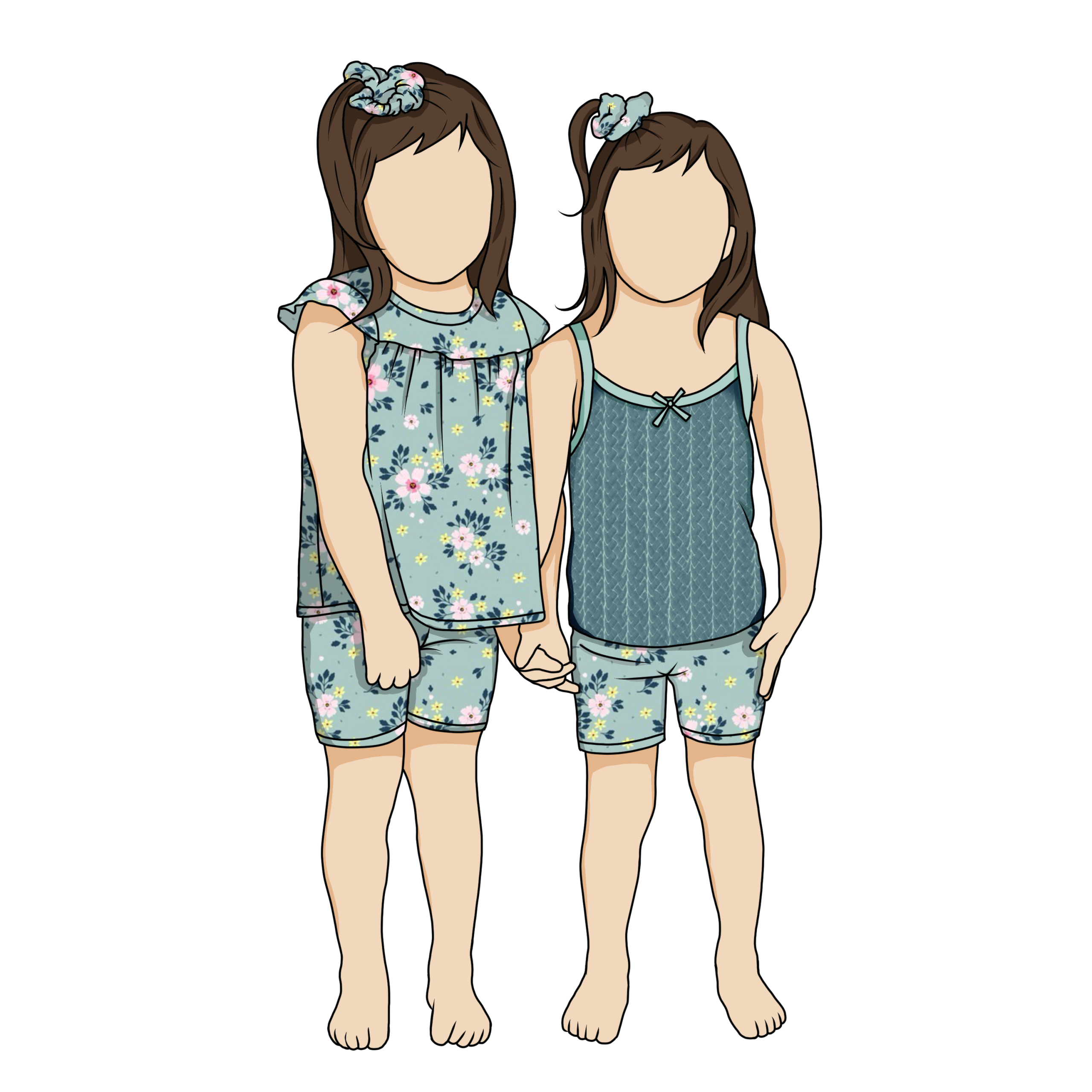 Customized 2pcs Printed Summer Ruffled Neck Short Sleeves Camisole Cute Floral Baby Girls Clothing Set - Image 2