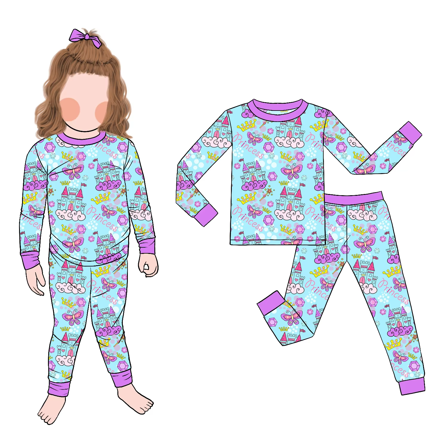 Bamboo Wholesale Baby Girls Long Sleeve and Pants Spring Autumn Pajamas Soft and Comfortable Children's Home Boutique Set - Image 2