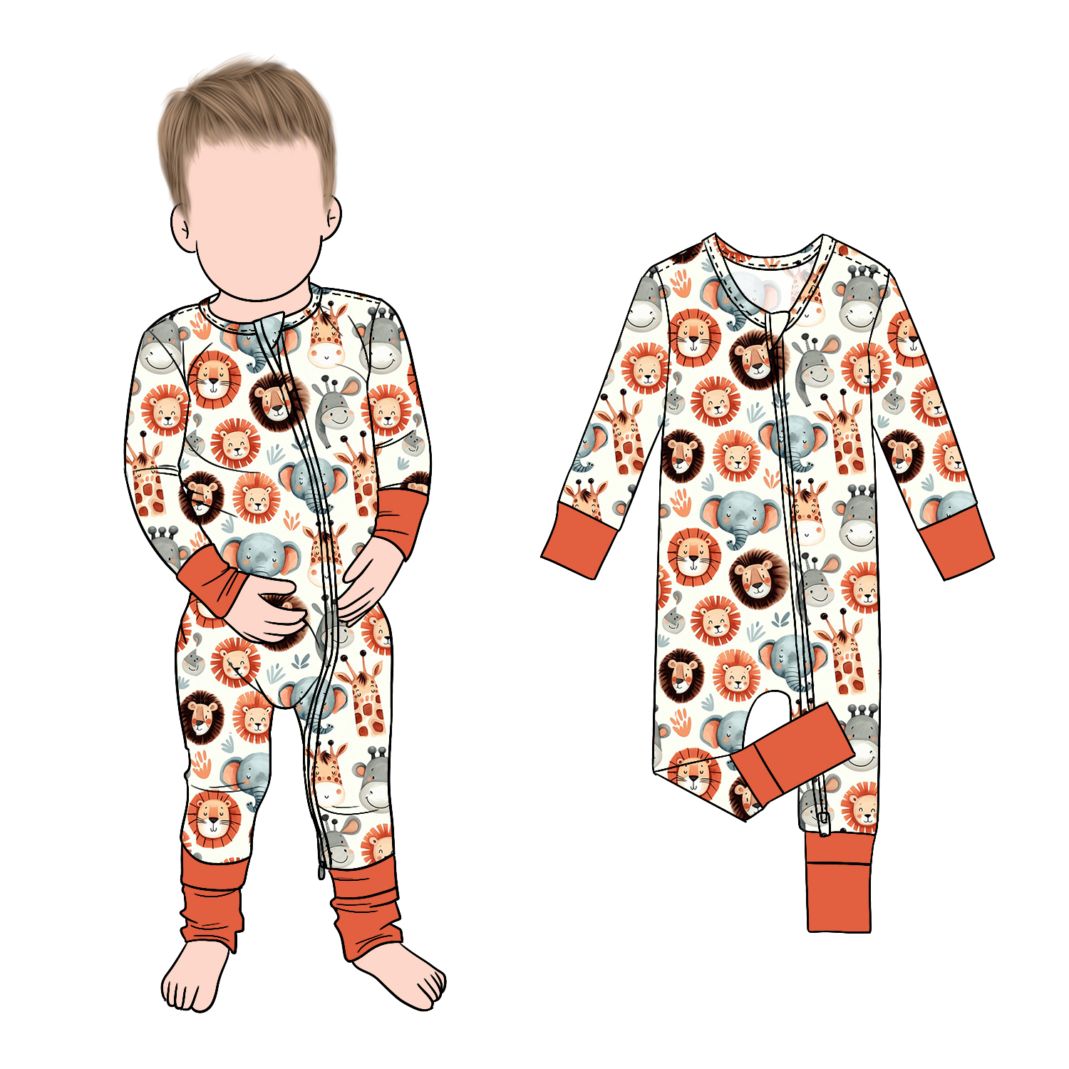 Hot Selling Fashion High Quality Cute Design Animals Printed Bamboo Baby Playwear Romper Footed Onesie - Image 3