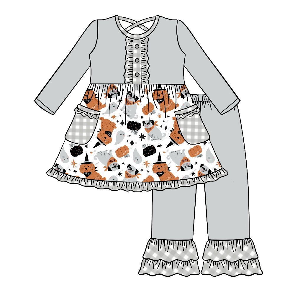 Custom Designs Spring and Autumn Outdoor Kids Clothes Clothing Set Floral Lace Girl Dresses and Pants Set With Bocket - Image 2