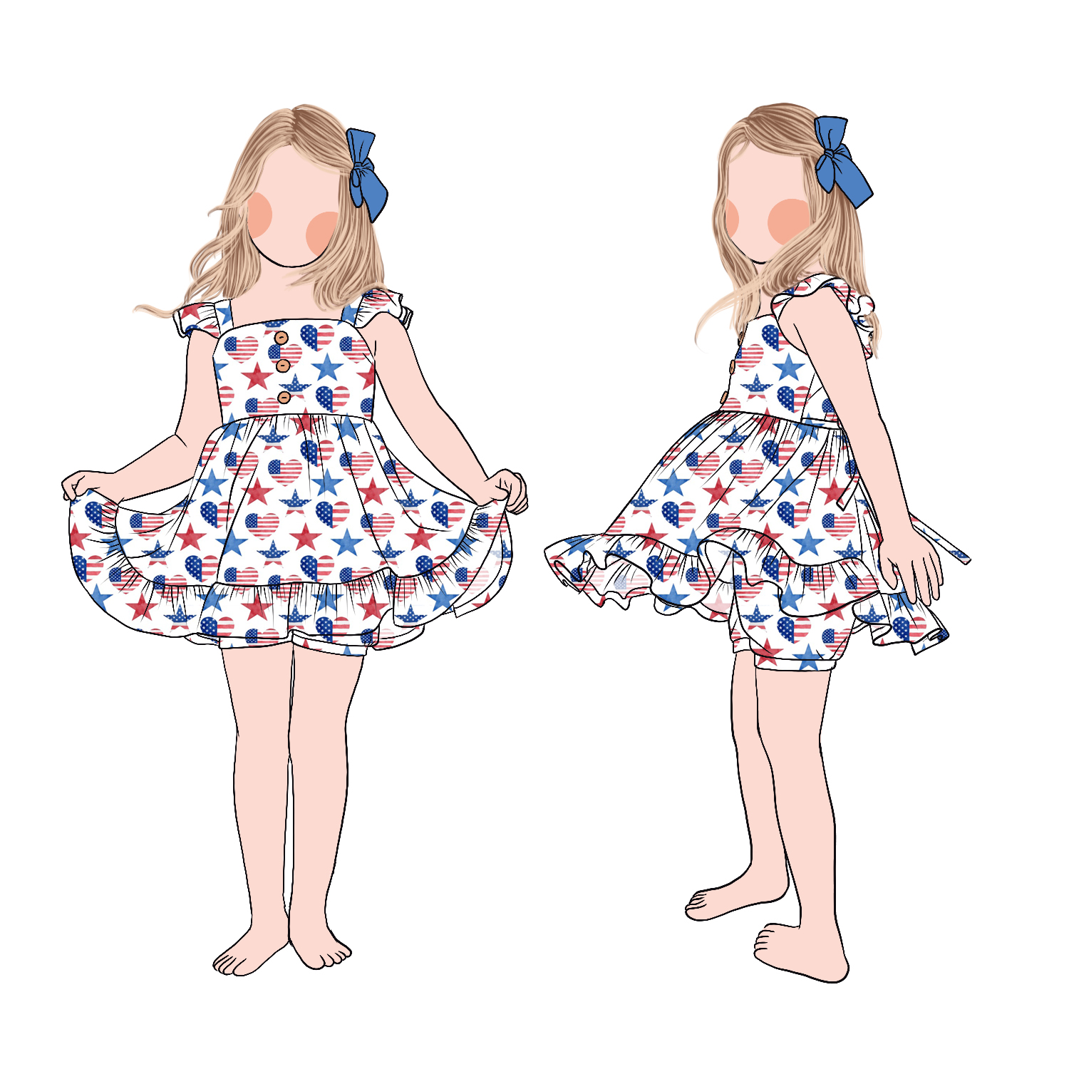 July 4th Summer Ruffle Sleeve Girls Tunic Top Shorts Set With Cute Printed Princess Baby Clothes Suits - Image 3