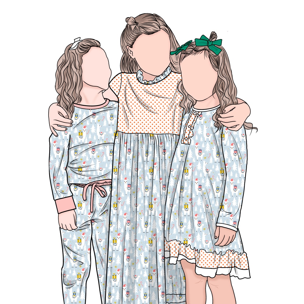 Autumn Winter Lounge Wear Kids Girls Gown Children Dress Shirt and Pant Set the Perfect Sister Matching Outfits