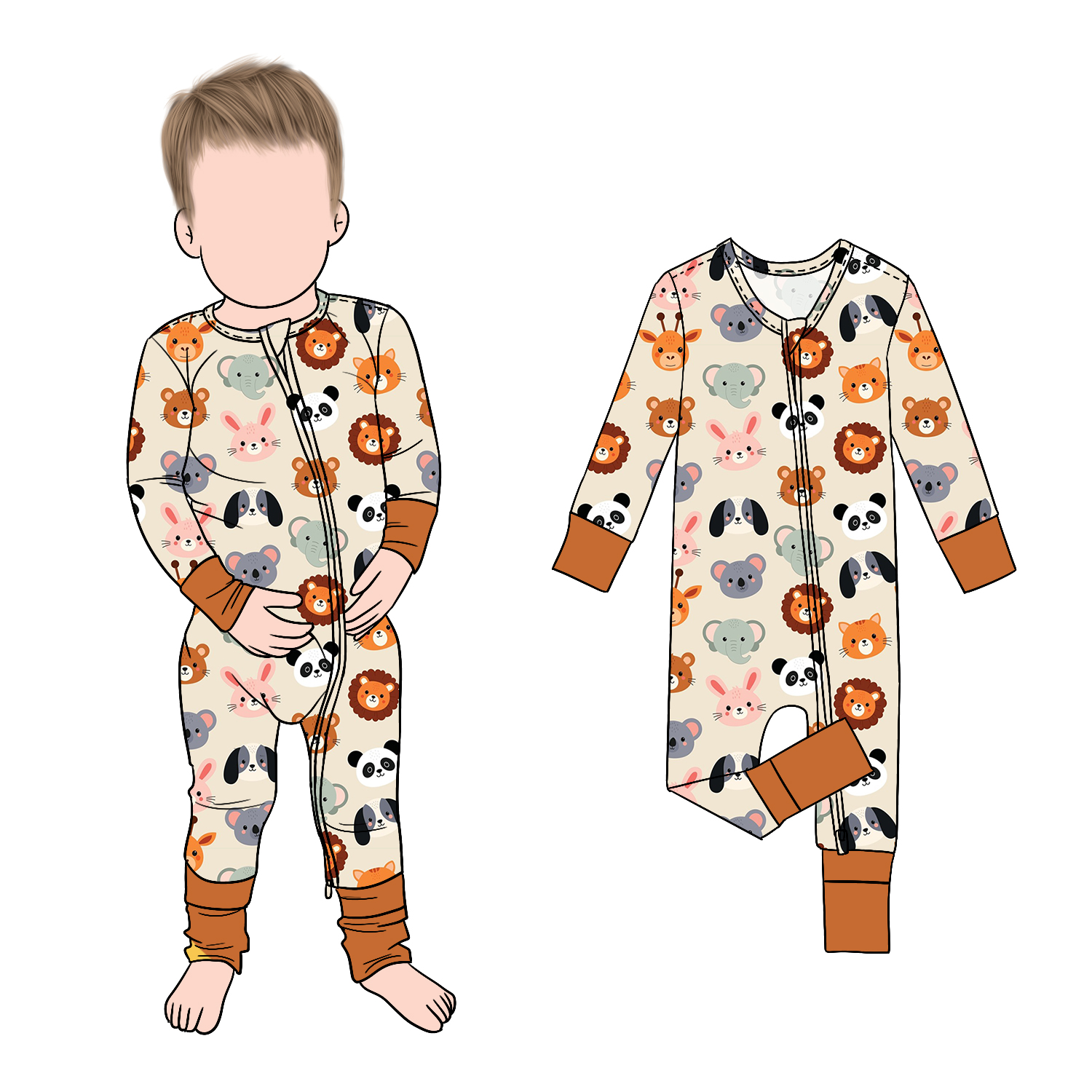 Hot Selling Fashion High Quality Cute Design Animals Printed Bamboo Baby Playwear Romper Footed Onesie - Image 6