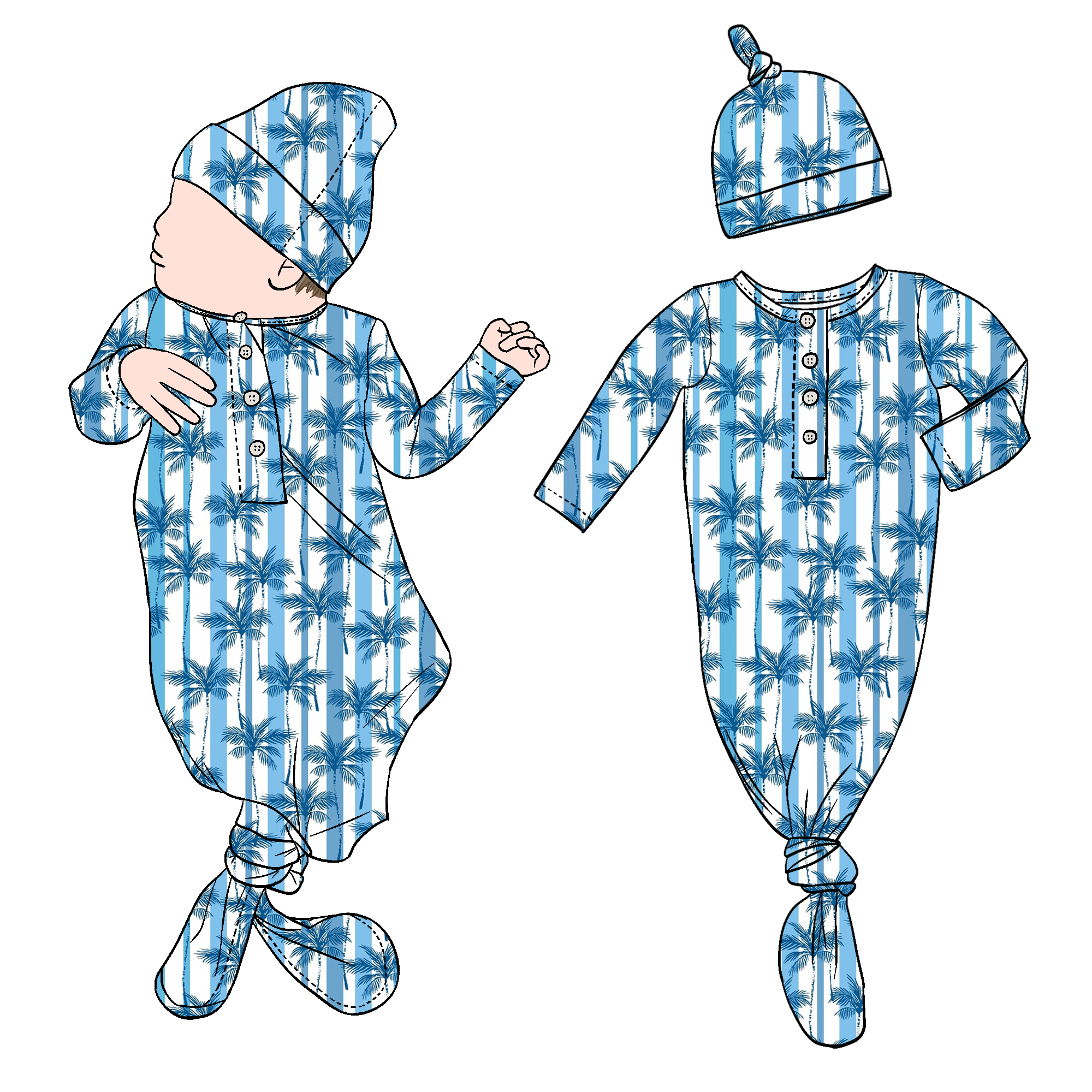 Wholesale Breathable Newborn Baby Knotted Gown Sleeping Bag Matching Beanie for Kids Children - Image 6