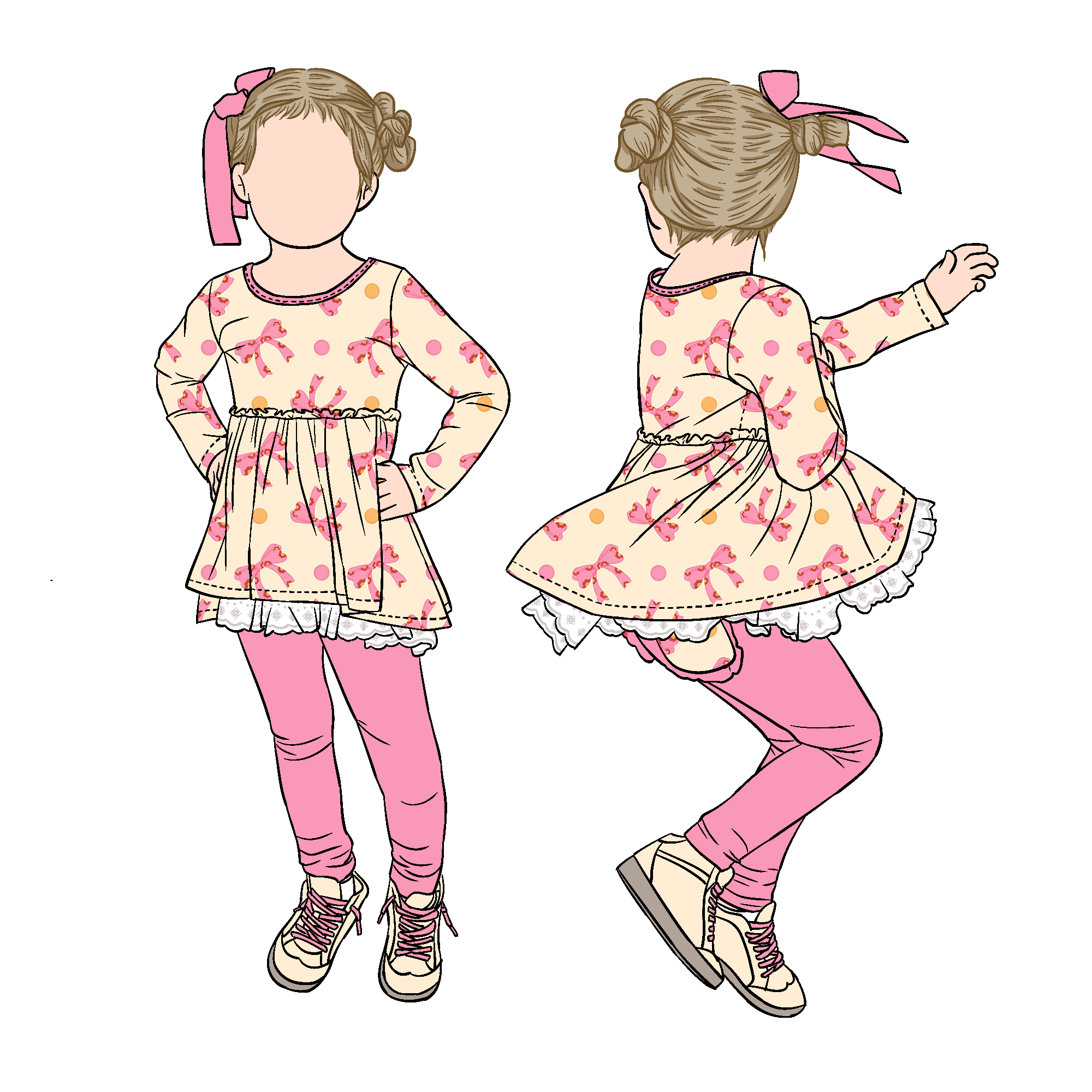 OEM Service Manufacturer Girl Long Sleeves Tunic Set Lace Top With Solid Color Pants Clothing Set for Kids and Children