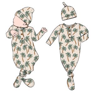 Wholesale Breathable Newborn Baby Knotted Gown Sleeping Bag Matching Beanie for Kids Children