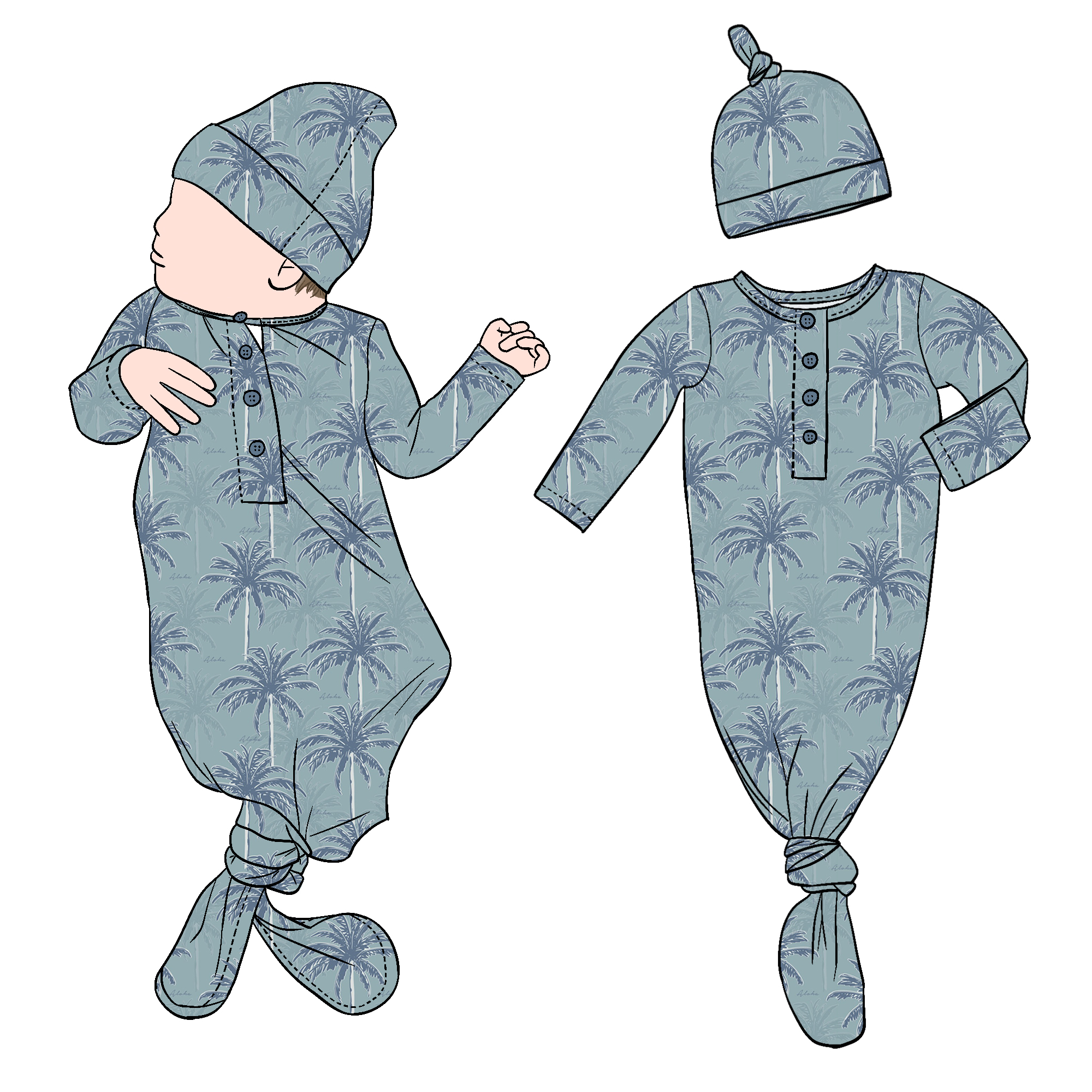 Hight Quality Breathable Newborn Baby Knotted Gown Sleeping Bag Matching Beanie for Kids Children - Image 6