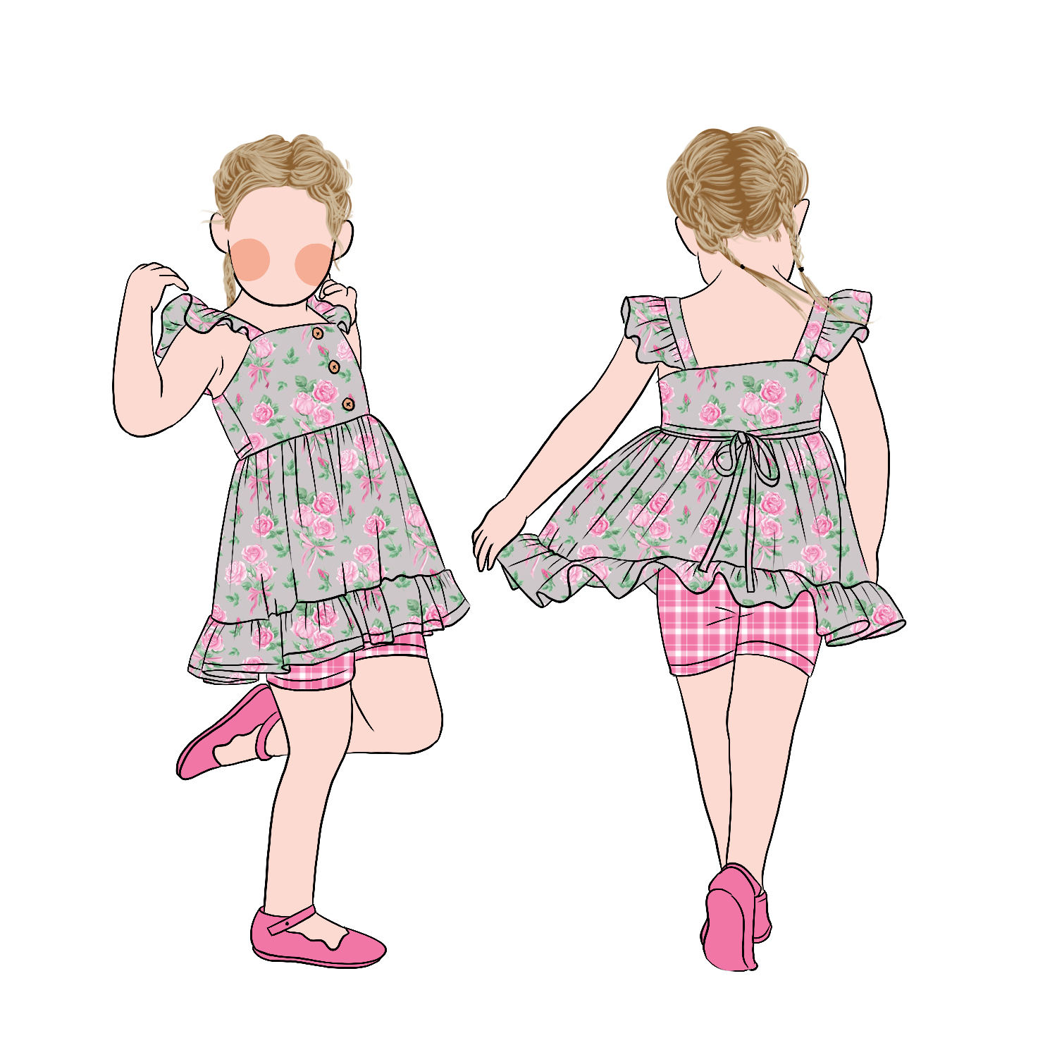 Manufacturer Cute Flower Painting Sleeveless Flutter Vintage Girl Tunic Set With Front With 3 Buttons - Image 2