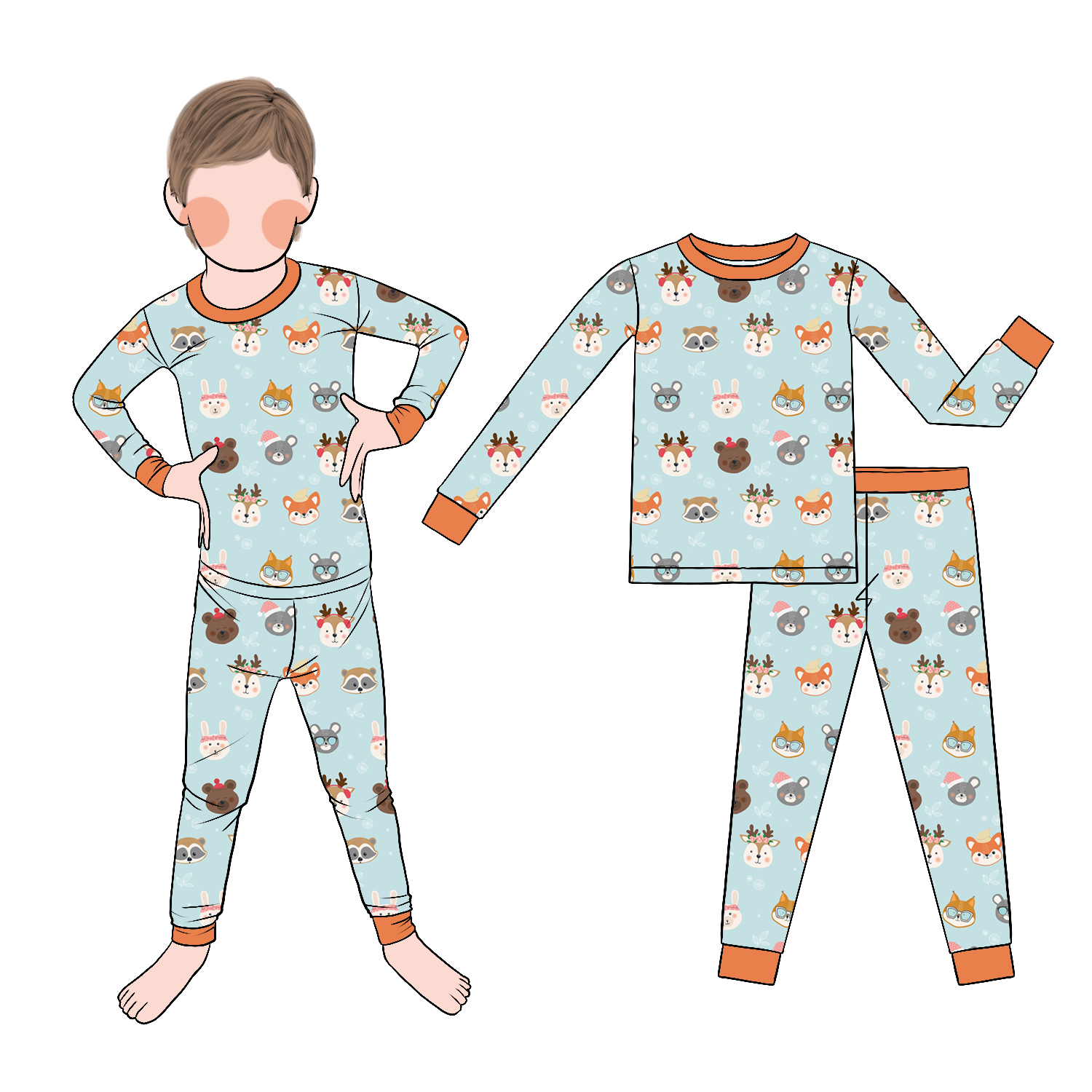 Latest Hot Sale Casual Kids Outfits Boys Bamboo Pajamas with Long Sleeves and Pants Autumn Denim Print Baby Gift Clothing - Image 3