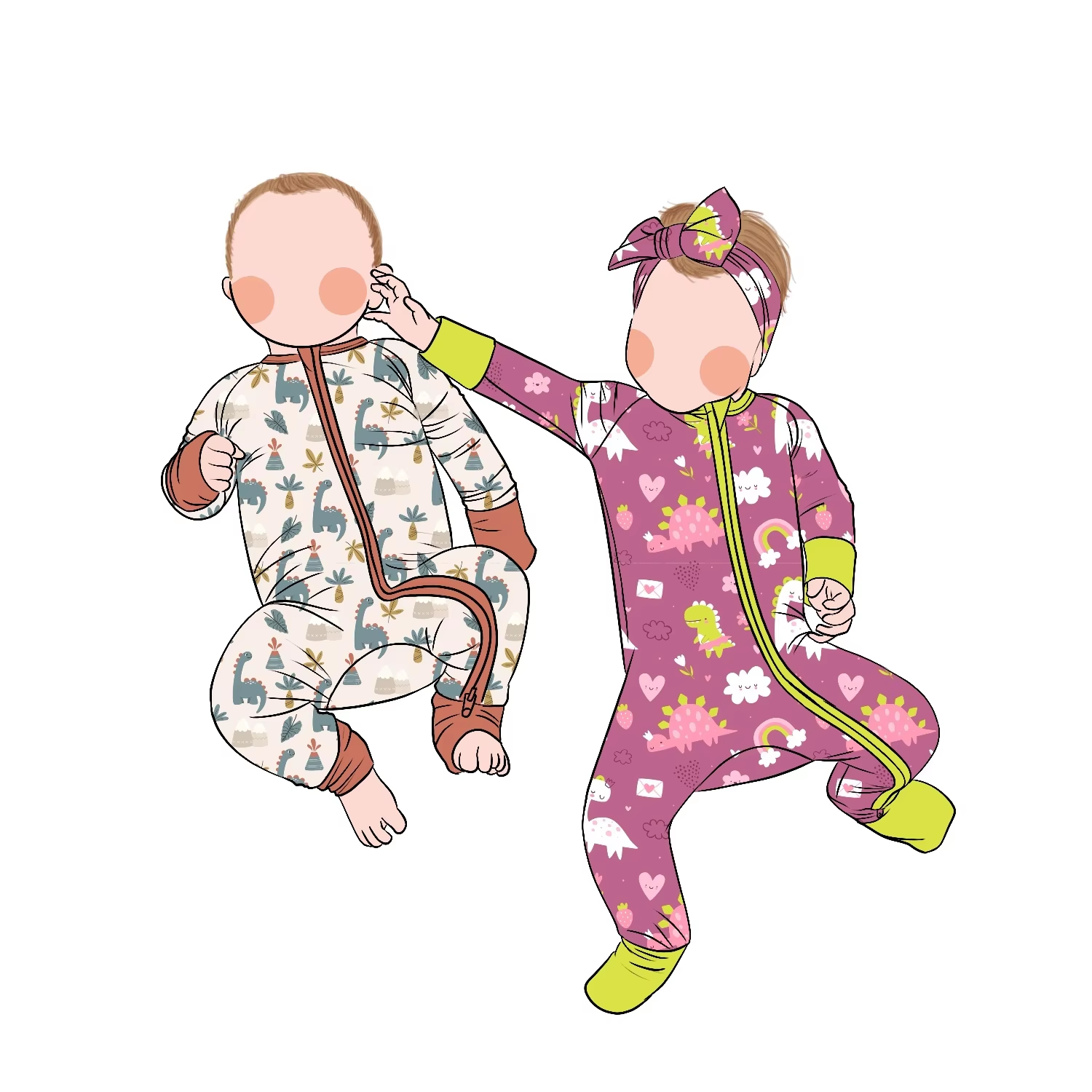 Wholesale Custom Bamboo Long Sleeve Zipper Romper for Baby Kids Autumn Casual Pajamas with Matching Color Print - Image 5