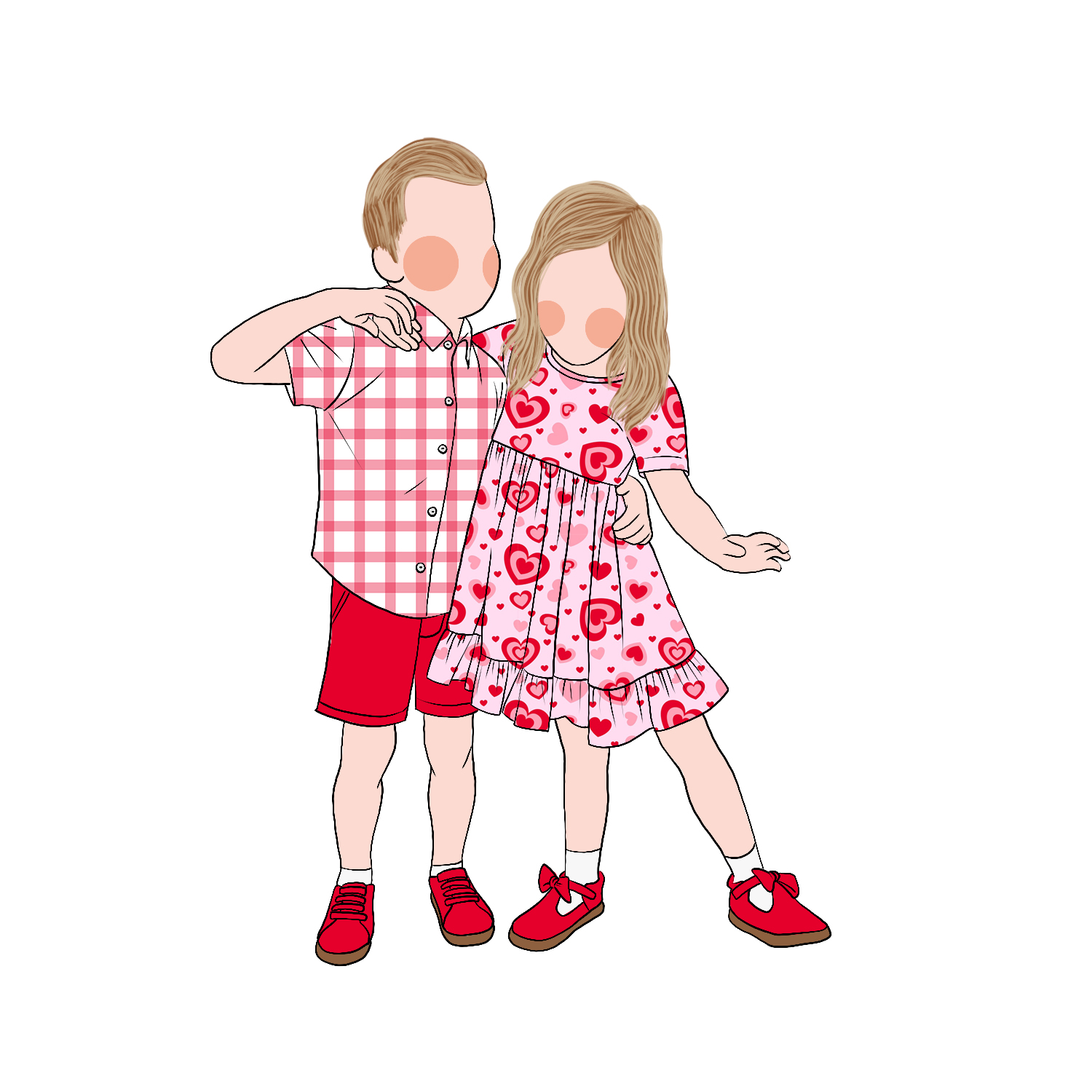Hot Sale Summer Sister and Brother Infant Matching Design Valentine's Day Hearts Print Plaid Girls Boy Clothing Set - Image 5